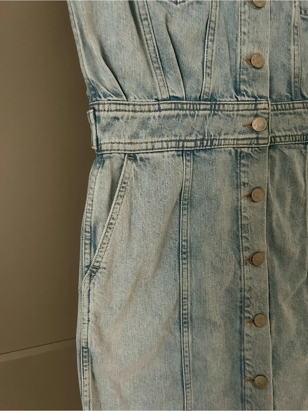 Madewell Light Wash Denim Sleeveless Button-Down Mini Dress